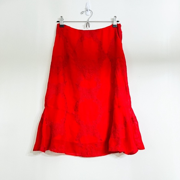 For Love & Lemons Red Embroidered Skirt Size S Side Zip Flounce Button Lined - Picture 5 of 13